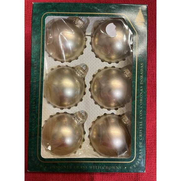 10 Vintage Christmas by Krebs Gold Round Satin Glass Ornaments with Crowns - Picture 3 of 5